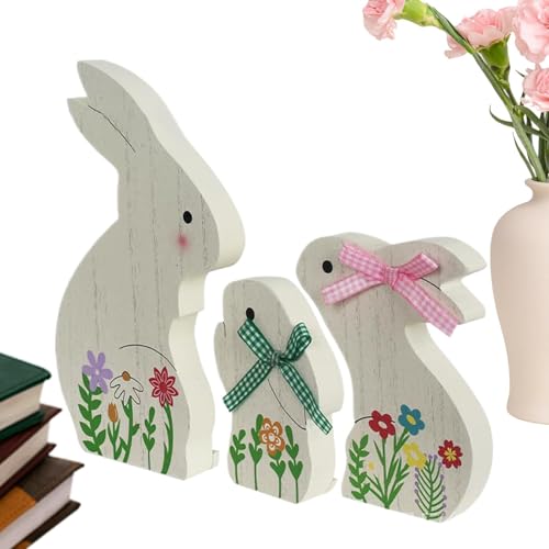 Nybhyjka Signo de Madera de Conejo, Pascua de Madera de Conejo de Pascua,Conjunto de decoración de Conejo de Primavera 3 - Rustic Bunny Centroce Signs Farmhouse Pascua Decoraciones para Casas Mesa