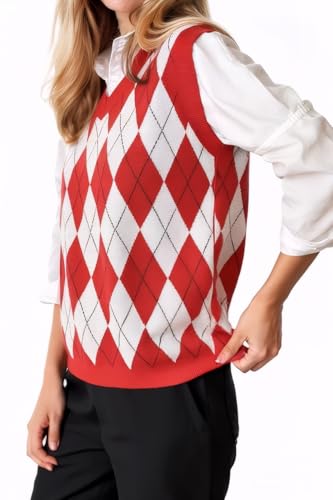Image of SELINK Boys Girls V Neck Argyle Knit School Uniform Sweater Vest | Soft Cotton Polyester Blend Knitted Vest,Stockinette Stitch,Hand Wash Only For School Uniform Daily Wear