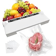 Vacuum Sealer Machine - Fully Automatic Vacuum Sealers for Food Dual Use for Dry & Wet Foods Includes 40 Vacuum Sealed Bags, One Click Operation & Super Strong Suction Power
