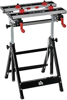 HOMCOM Foldable Work Bench Tool Stand with Adjustable Height and Clamps, Carpenter Saw Table, Heavy Duty Steel Frame, 100kg Capacity
