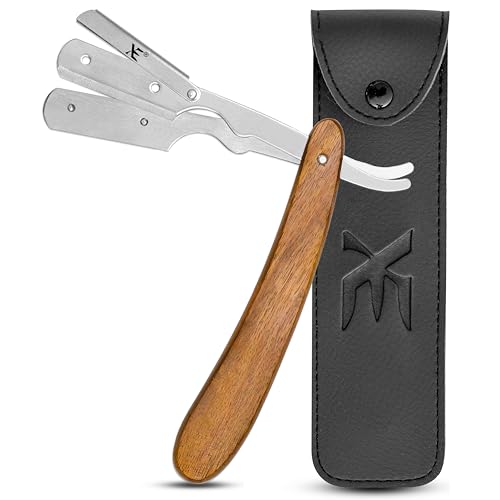 XE Barber Cut Throat Razor Kit – Single Edge Barber Shaping Tool with Wooden Handle Straight Edge Cut Throat Razor – Ideal for Beard and Moustache Shaving – Edges not Included