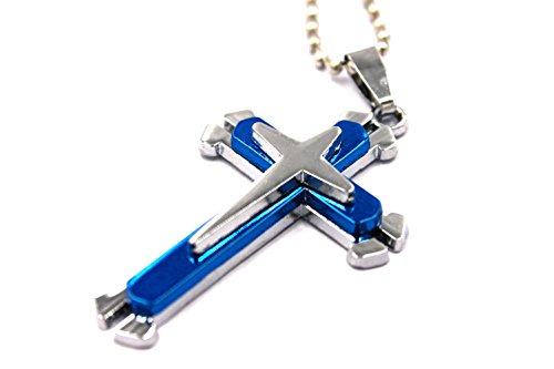 Brave Tour Men Titanium Steel Cross Necklace (Blue) #TOP4