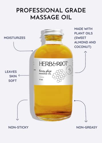 Sensual Massage Oil With Honey For Couples, Natural, Edible, And Delicious, Premium Grade Adult Massage Therapy Oil Blend To Relax Tense Muscles, Hypoallergenic Skin Therapy, Herb & Root, 4 Oz. #TOP3