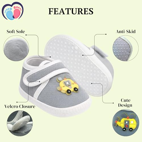 Image of PureSole Cotton Baby Shoes for 6-12 Months | Lightweight & Breathable Booties with Flexible Anti-Skid Sole | Casual Shoes for Baby Boys & Baby Girls