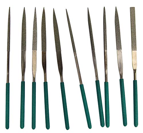 5.5-Inch Black Nickel Diamond Needle Files 10Pcs (10 Shapes), Medium #120 Grit Black Nickel Diamond Coated, for Metal/Ceramic/Jewelry/Glass filing, Premium-grade (Class III) Diamond Needle Files