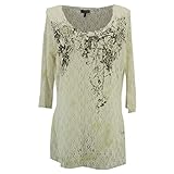 Kenny S, Damen Damen Top Shirt Bluse Spitzenshirt Tunika 3/4 Arm Stretch Spitze Cremeweiss 40 [22140]