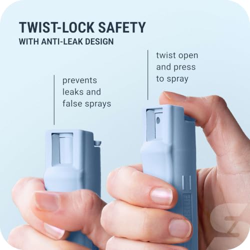 Image of Sabre Pepper Spray with Quick Release Keychain for Self Defense - Maximum Police Strength OC Spray with UV Marking Dye, Twist Lock Safety, Finger Grip, 10‑Second Spray, 14‑ft Range, Made in USA