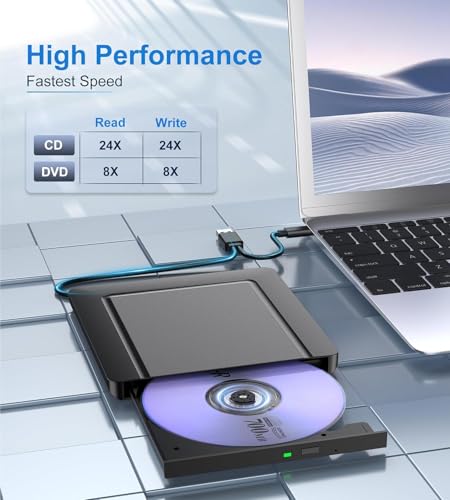Image of External CD DVD Drives, External CD Player for Laptop with USB 3.0 | USB C Portable DVD + /-RW Reader Writer+Carry Bag, CD Burner External Disk Drive Compatible with Desktop Mac,Windows 11 /10 /8 /7