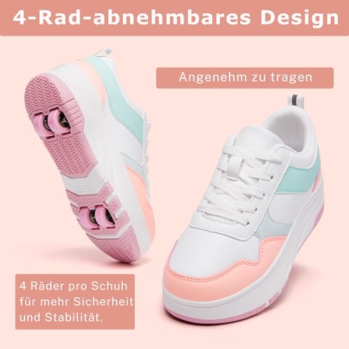 ANEFUN Mädchen Damen Schuhe mit Rollen Skate, Sneakers mit abnehmbaren Rädern Sportschuh