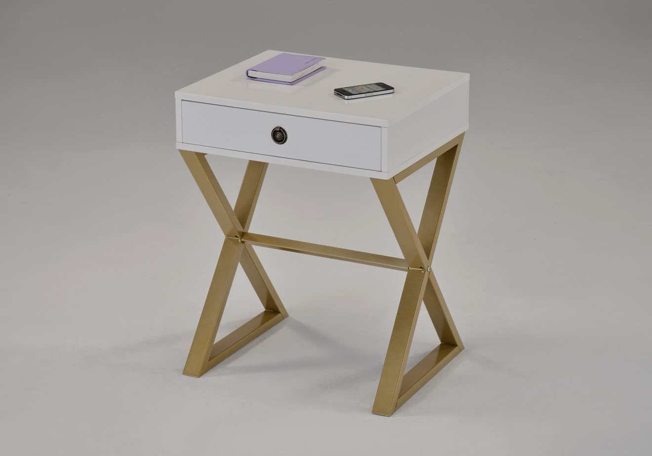 Buy RAAMZO White and Gold XDesign Legs Nightstand Side End Table with