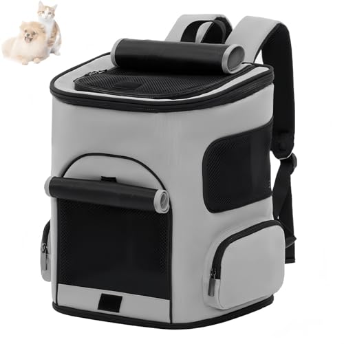 Dog Backpack Bag, Airline Approved Cat Backpack for Carrying Small Large Cats, Pet Bag Backpack, Ventilated Soft Side for Travel, Hiking, Camping, Max 18 Lbs(Gray)