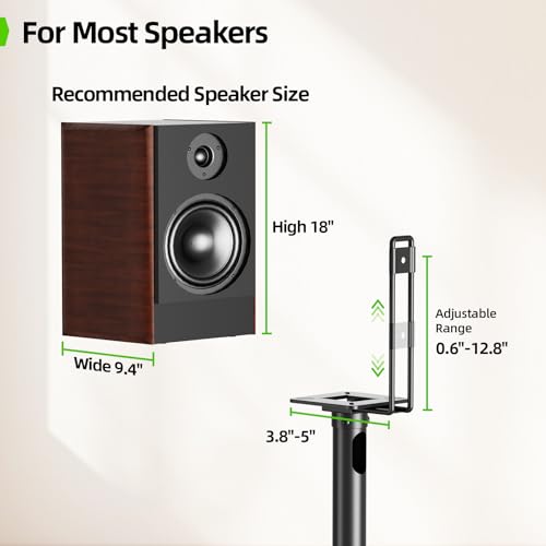 Image of USX MOUNT Bookshelf Speaker Stands Pair, Height Adjustable Extends 32-42 inch for Rear Surround Sound Speakers, Floor Satellite Speaker Stands for Vizio Bose Sony JBL Klipsch Polk, Max Load 11 lbs