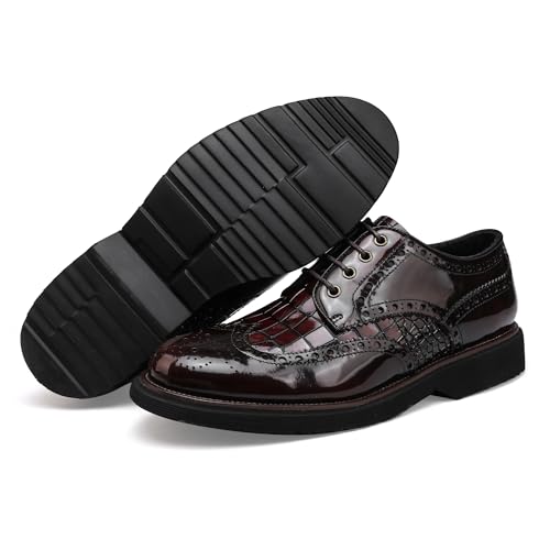 Image of Men's Lace Up Soft Cap-Toe Formal Dress Shoes, Crocodile Pattern