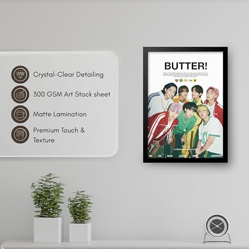 Image of Seagull Store BTS Butter Concept Framed Poster | 8x12 Inch | 300 GSM Art Paper | Matte Laminated | Black Frame | Ready to Hang Wall Decor for Bedroom & Office