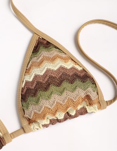 Image of seamoly Women's Bikini Sets Halter Neck Crochet Colorblock Two Piece Swimsuits Open Back Sexy High Cut Thong Bathing Suit