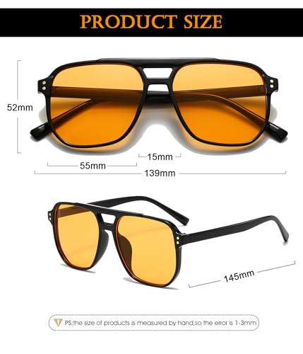 Image of EYLRIM Retro Aviator Sunglasses for Women Men Classic 70s Square Frame Sun Glasses Vintage Shades(A3 Black /Yellow)