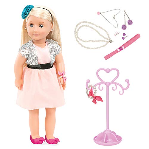 Our Generation- Anya 18 inch Non-posable Jewelery Fashion doll With Ears Pierced and Accessories- A True Gem- For Age 3 Years and Up