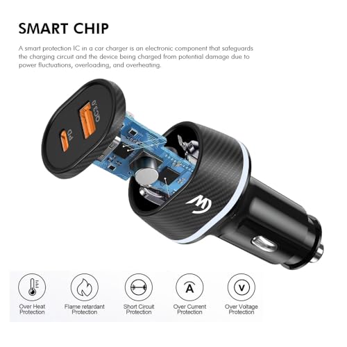 Image of 32W+20W Fast Car Charger with Dual Output (32W Type C PD & 20W USB-A QC3.0) Compatible with All Cars Smartphones & Tablets (Black)