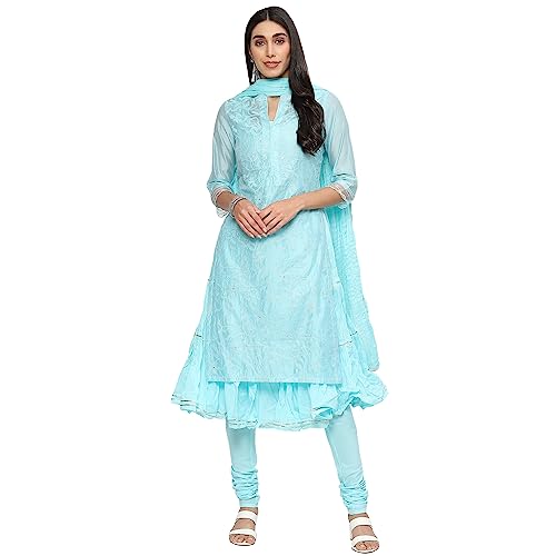 Image of BIBA Embroidered Poly Cotton Mandarin Women's Salwar Kurta Dupatta Set