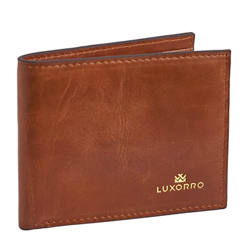 Luxorro Full Grain Leather Wallet for Men: Brown, 6 Card slots, Slim Billfold, Coin Pocket with a Gift Box