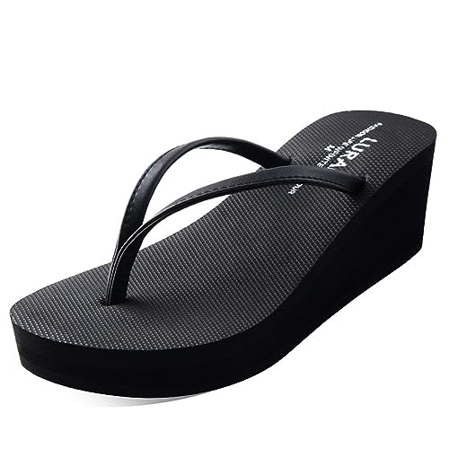 New front Chanclas de Tacón Delgado Mujer Talón Flip Flops Desgaste Gruesas Suelas y Antideslizante Sandalias Fuera en Verano Sandalias Cómodas Antideslizante Mujer Chanclas,Negro,38