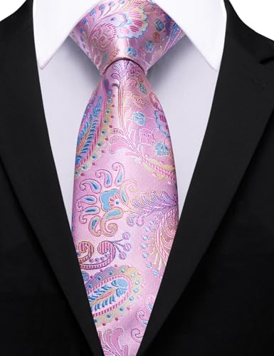 Image of Barry.Wang Paisley Tie for Men Silk Woven Necktie and Tie Clip Set Wedding Party Business Formal