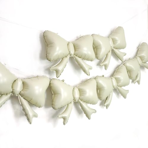 Image of 6 Pieces Bow Balloons, Cream White Matte Metallic Foil Bowtie Balloon for Women Men Girls Boys Beige Bow Happy Birthday Party, Boho Groovy Party, Baby Shower, Balloon Garland Accessories