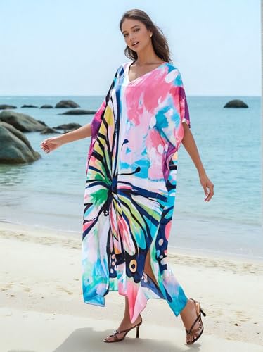 Image of IMAGEKOPE Kaftan Dresses for Women Plus Size Bathing Suit Cover up Vneck Batwing Dress Loose fit Moroccan Caftan mumu Dresses