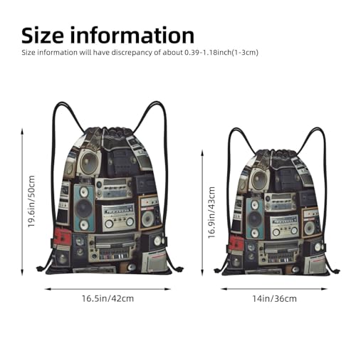 Vintage Wall of Radio Boombox Drawstring Backpack for Men Gym Bag String Bag Waterproof Drawstring Bag for Women Swim Bag Medium4