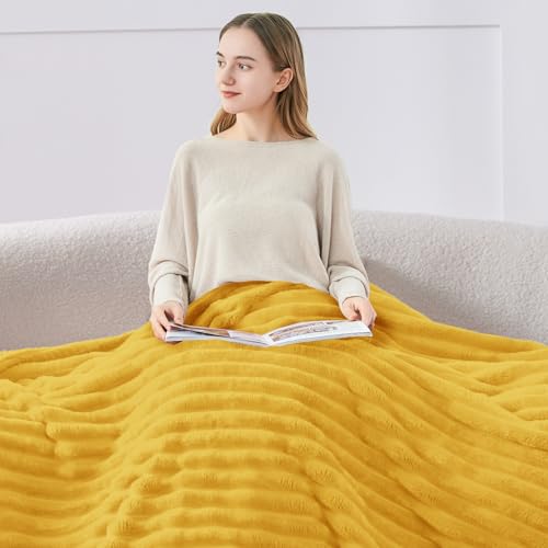 Image of BEDELITE Ribbed Twin Blanket for Couch & Bed, Light Yellow, 60 inchx80 inch | Ultra-Soft Plush Fleece, Cozy, Warm Yet Lightweight, Ribbed Texture, Home Decor, Machine Washable, Giftable, All-Season Use