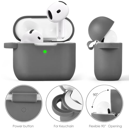 Image of Case Compatible for Apple Airpods 4 - VISOOM Airpods 4 Cases 2024 Cover Women Anti-Drop Silicone iPods 4 Earbuds Wireless Accessorie Charging Cases Girl Bling Keychain for Airpod iPods 4th Generation
