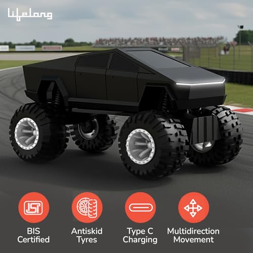 Image of Lifelong Cuppy Cyberon Rechargeable Remote Control Truck for Kids 6 12 Years|Off Road Turbo Speed, 2.4GHz Remote 100 ft, Type C Charging, LED Lights, BIS Certified RC Car for Kids (LLCRMT01) (Black)