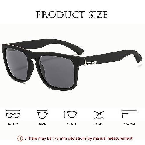 Image of Fashion Polarized Sunglasses for Men Women Sports UV400 Vintage Stylish Shades TR90 Frame Square Driving Glasses (Black /Black /Silver A1)