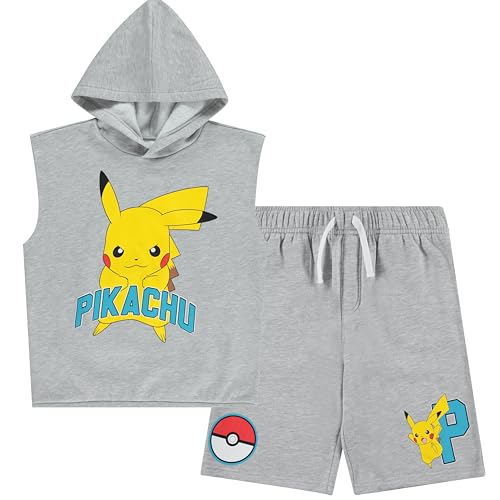 Image of Pokemon Boys Pikachu Fleece Hooded Muscle Tank and Sweat Shorts Set 4-20