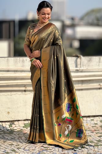 Image of SGF11 Women's Paithani Soft Lichi Silk Kanjivaram Sarees With Blouse Piece