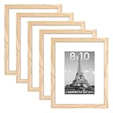 upsimples 8x10 Picture Frame Set of 5, Display Pictures 5x7 with Mat or 8 x 10 Without, Wall Gallery Photo Frames, Natural