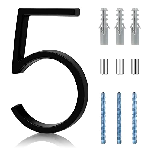 JJGoo 5´´ Floating House Numbers for Outside, Stainless Steel Black Address Numbers, Modern Metal Anti-Rust House Number Decorative Address Signs Decor for Garden Door Mailbox 911 Visibility Signage（5）