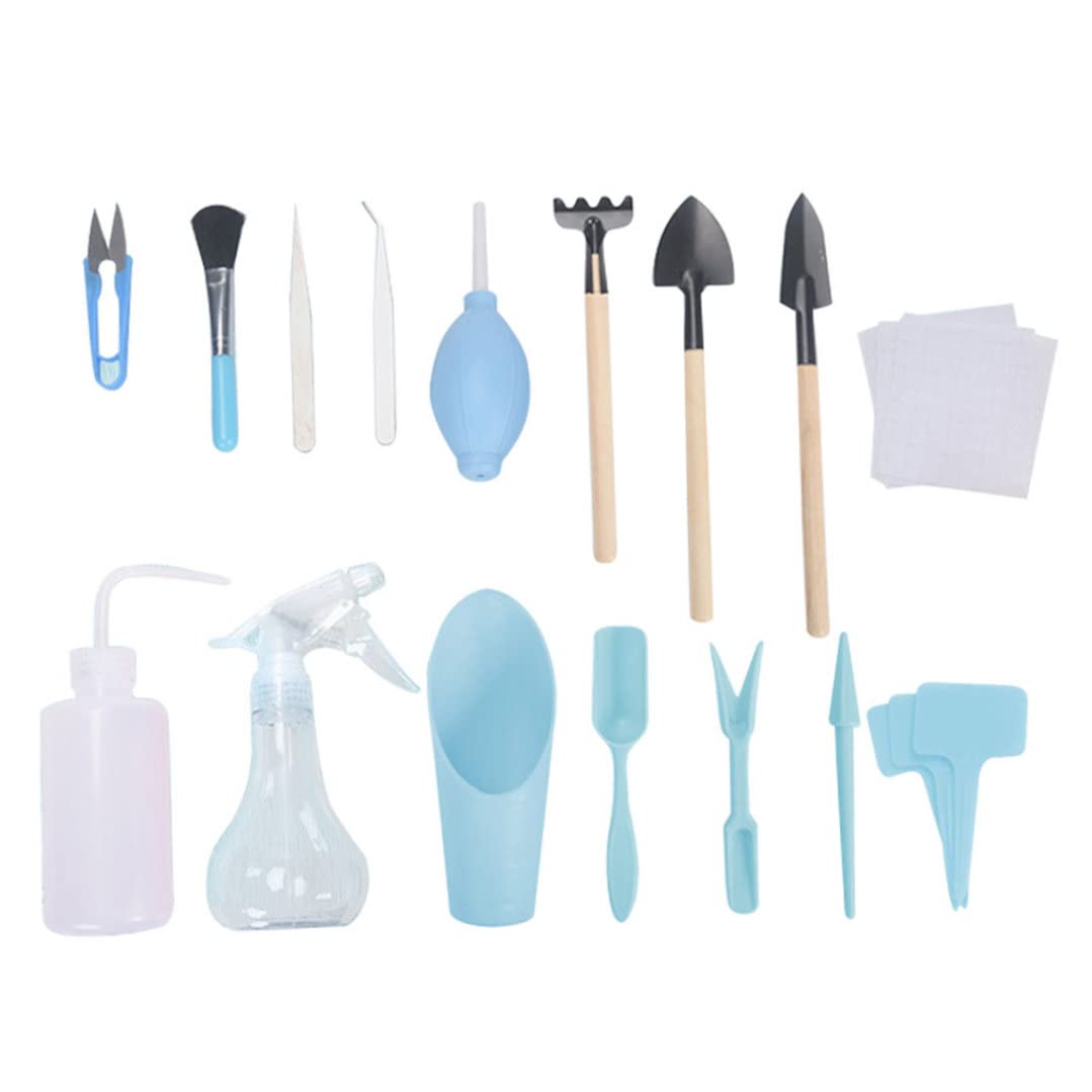 Vistnale Blue 16Pcs/Set Mini Gardening Tool Set Transplanting Tool Garden Kit Transplanting Tools For Indoor Garden Plant Care(Blue)|Planting Shovel