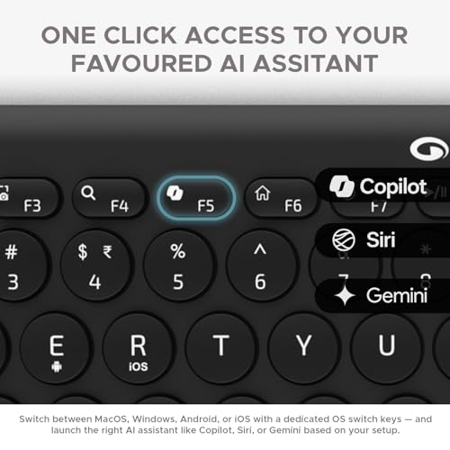 Image of Amkette Optimus XL Plus Rechargeable Wireless Keyboard /Bluetooth Keyboard for PC, Compact Design. Powerful firmware. 2.4G+3xBT, One Click Device Switching & AI Access, Dual OS Layout (Black)