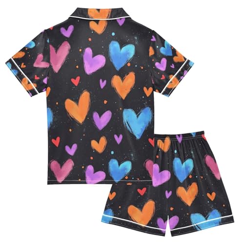 senya Color Blue Hearts 1 Satin Summer Pajama Sets Silk Short Sleeve Button Down Sleepwear2