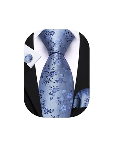 Image of Barry.Wang Men Tie Set Floral Paisley Silk Necktie Pocket Square Cufflinks Formal Wedding Party Business