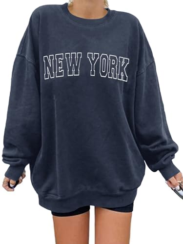 Image of Langwyqu Women's Oversized Sweatshirt Los Angeles California Crewneck Long Sleeve Casual Loose Pullover Tops