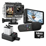 Eyes GO 5K Caméra Sport 5K30fps 4K60FPS 120FPS Marque FRANÇAISE 31 Accessoires Photo 50MP 2 Ecrans Tactile Vlog Télécommande Micro 360° Stabilisateur E.I.S 2.0 Étanche 30M Carte SDXC 64GO 2X1350mAh