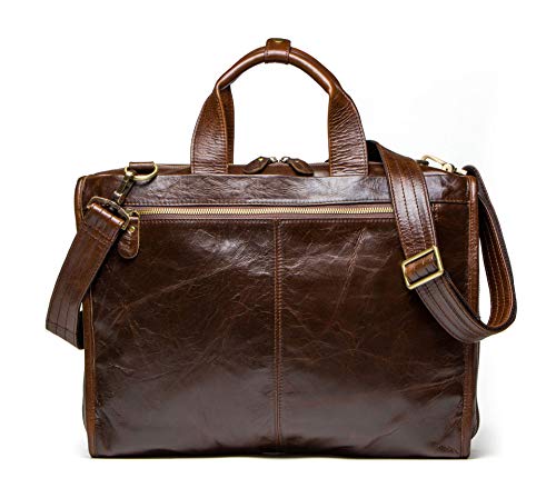 Genuine Leather Mens Business Briefcase, Casual Bags Mens One Shoulder Messenger Laptop Bag, ID Bag, Tablet Bag