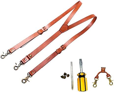 Genuine Leather Suspenders for Men Y Back Design Adjustable Suspender with 4 Metal Clips Groomsmen Gift for Wedding