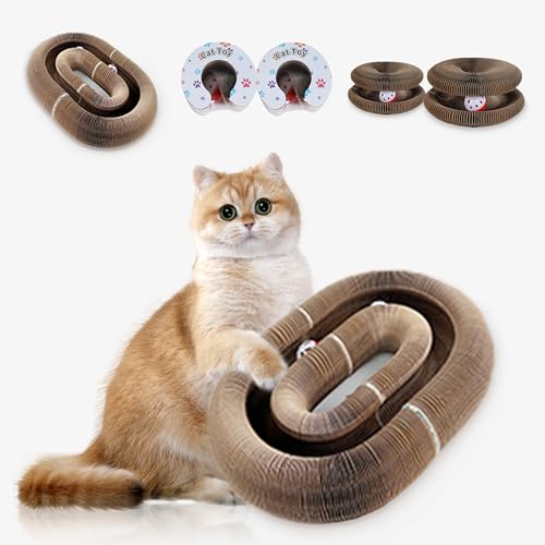 Bfbawm 2pcs Kitty Curls Cat Toys Magic Organ Cat Scratching Board for Indoor Cats Foldable Accordion Honeycomb Scratcher with Ball Interactive Twisty Paws (2PCS)