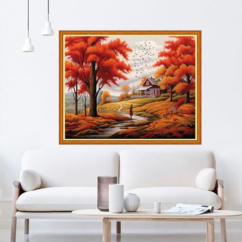 Image of Dooxvey Cross Stitch Kits for Adult Beginners - Full Range of Stamped Kits, Needlepoint & Embroidery Kits - 11CT Cross Stitch Patterns: Autumnal Scenery - 16x20 inch