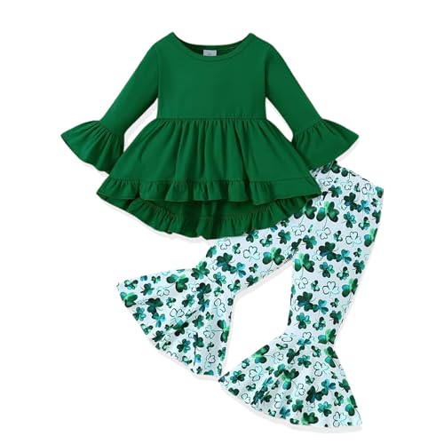 Image of Toddler Girl Clothes Ruffle Long Sleeve Heart Print Tops and Pants 2PC Little Girl Winter Outfits Size (4-7T)