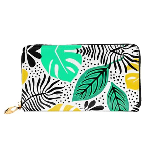 Portefeuille long en cuir imprimé feuille colorée pour homme et femme à cartes