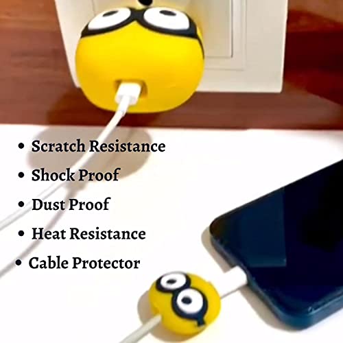 Image of Meyaar Silicone Protective Case for Apple 20W & 18W iPhone USB-C Power Adapter Charger and for USB Lightning Cable, 3D Cartoon Case for iPhone Charger 18W /20W Only ((Yellow))
